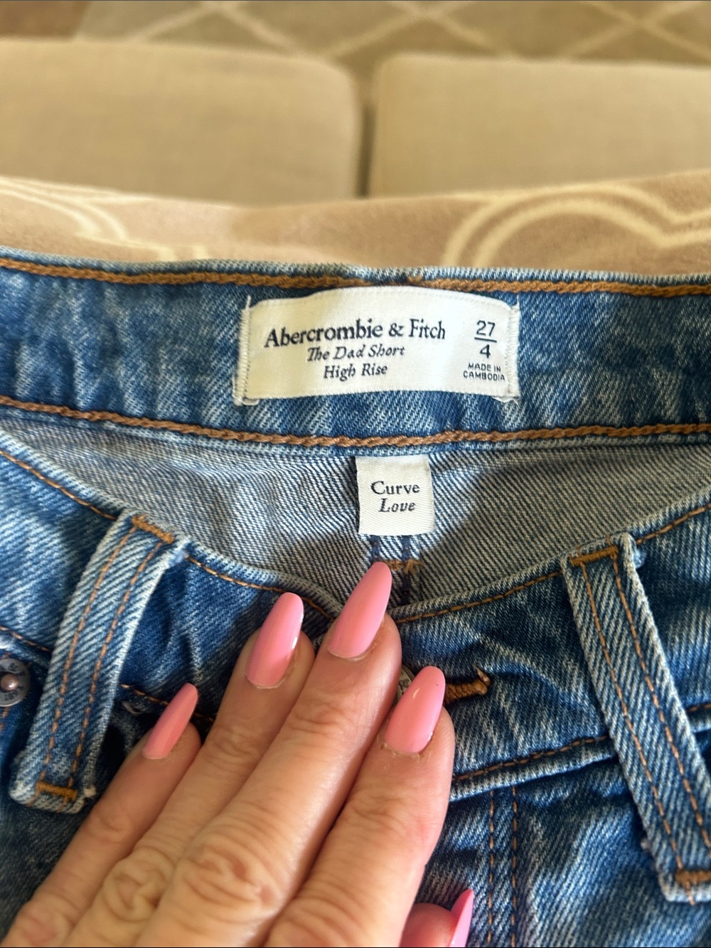 Abercrombie & Fitch Light Blue Frayed High-Rise Denim Shorts - Picture 2 of 3